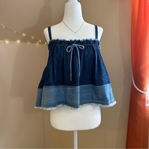 Anthropologie Two-Tone Denim Camisole Top in Dark & Light Blue